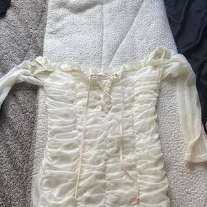 Fashion Nova Cream Off-Shoulder Dress